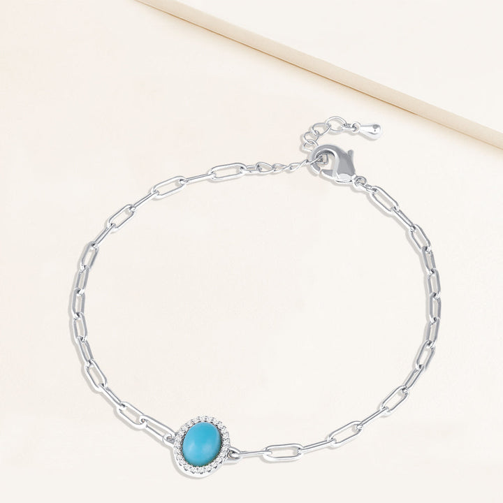 Bayside Oval Cut Turquoise Clip Chain Bracelet - Silver