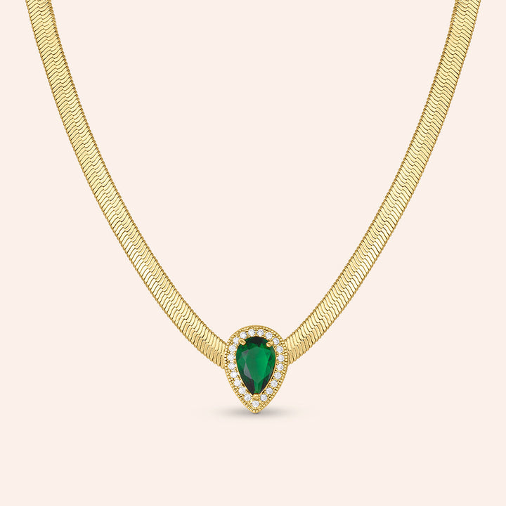 Elizabeth Emerald Green Snake Chain Necklace - Includes Extender