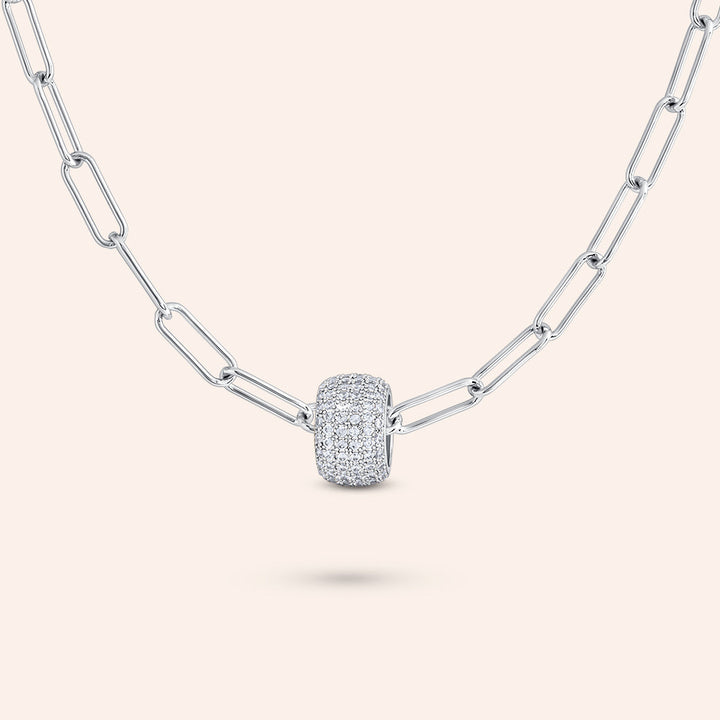 The Rondelle Pave Silver Charm Necklace